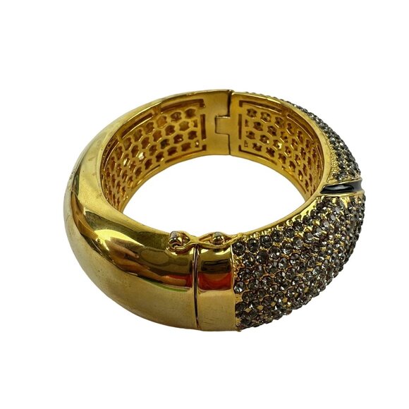 AKKAD Crystal Gold Tone Hinge Bangle Bracelet - Picture 3 of 8